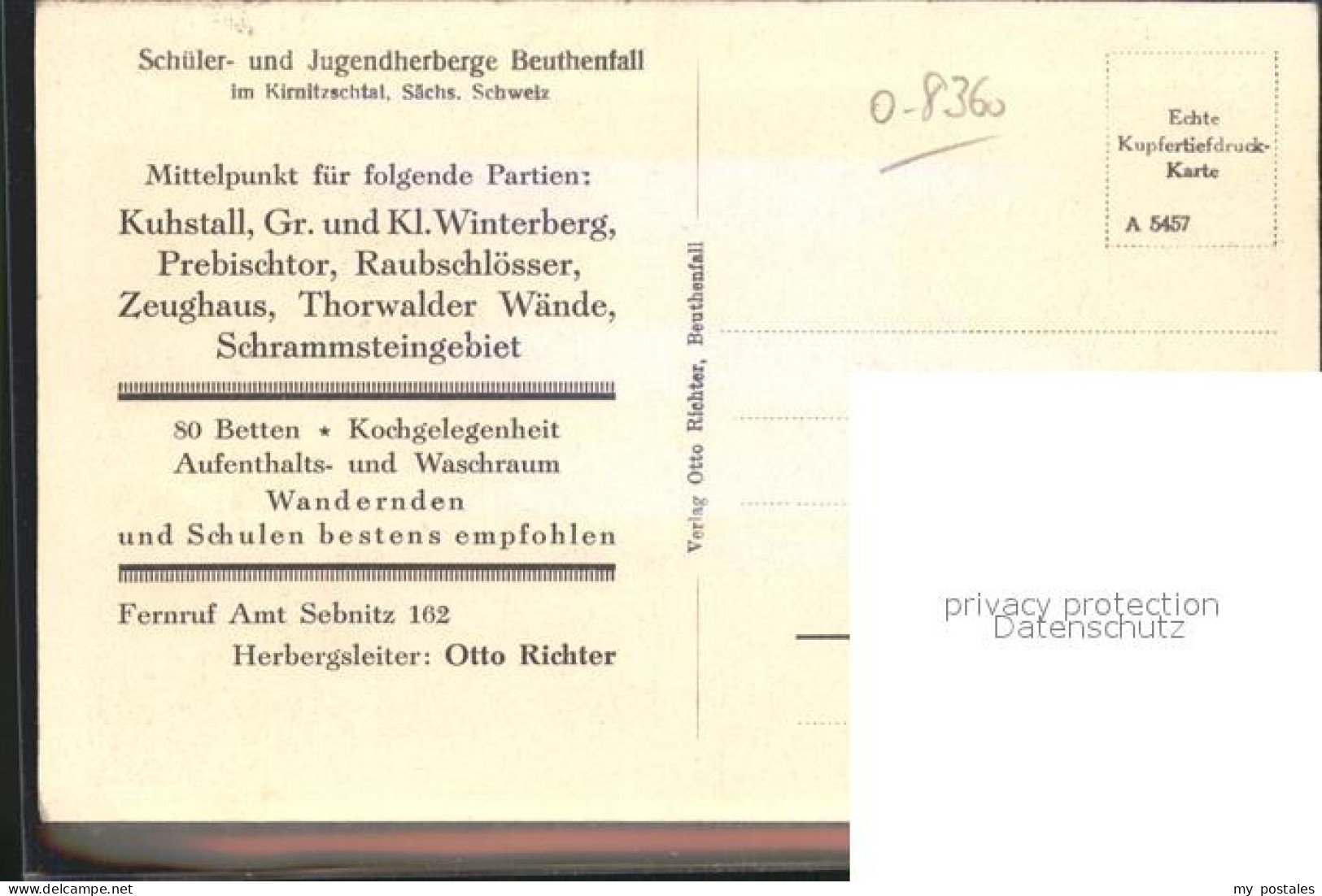 42193014 Kirnitzschtal Schueler Und Jugendherberge Beuthenfall Kupfertiefdruck K - Kirnitzschtal