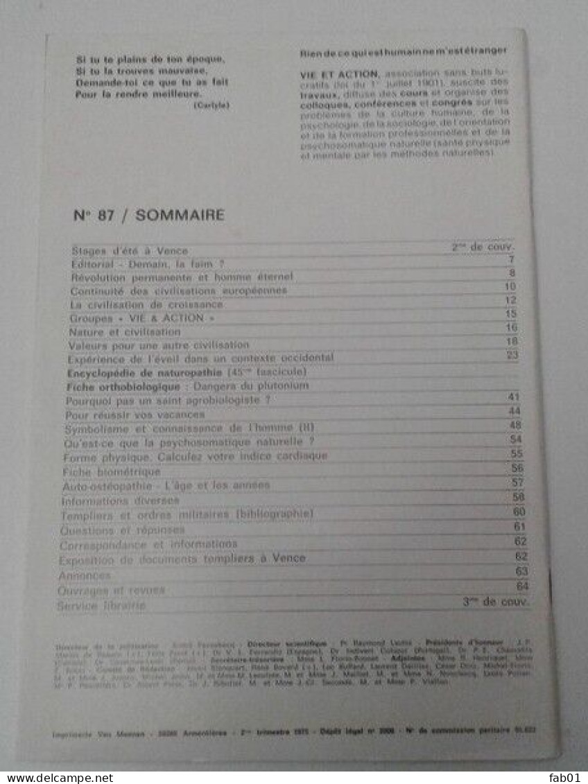 Naturopathie: Vie Et Action ( 1975:auto-ostéopathie-indice Cardiaque...) - Medicina & Salute