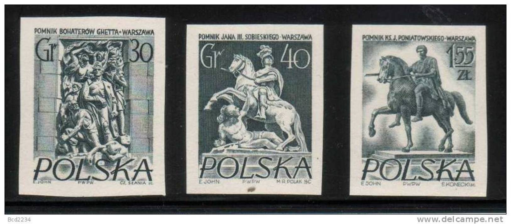 POLAND 1956 SLANIA RARE WW2 GHETTO HEROES MONUMENTS BLACK PROOF JUDAICA Horses Sculpture Art World War II - Essais & Réimpressions