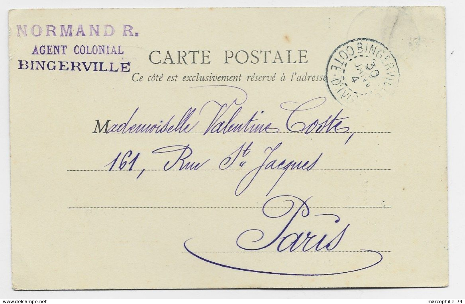 COTE D'IVOIRE 5C GROUPE X2 AU RECTO CARTE GRAND BASSAM COUR CIE F.A.O. OBL BINGERVILLE 1914 - Covers & Documents