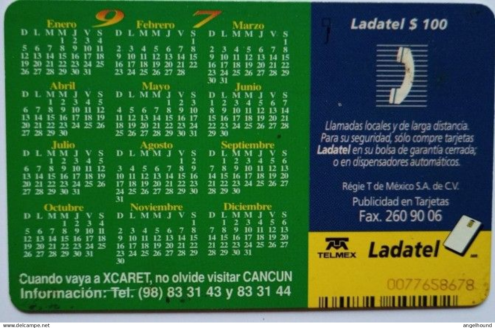 Mexico  Ladatel $100 Chip Card - XCARIET Cancun , Paraiso Sagrado De La Naturaleza - Mexique