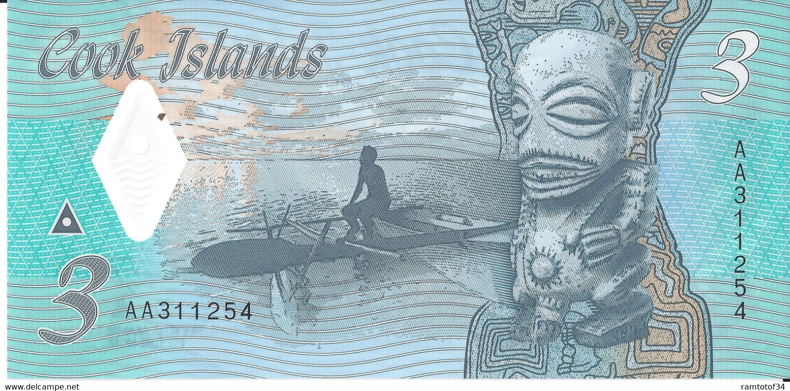 COOK ISLANDS - 3 Dollars 2021 Polymer UNC - Cookeilanden