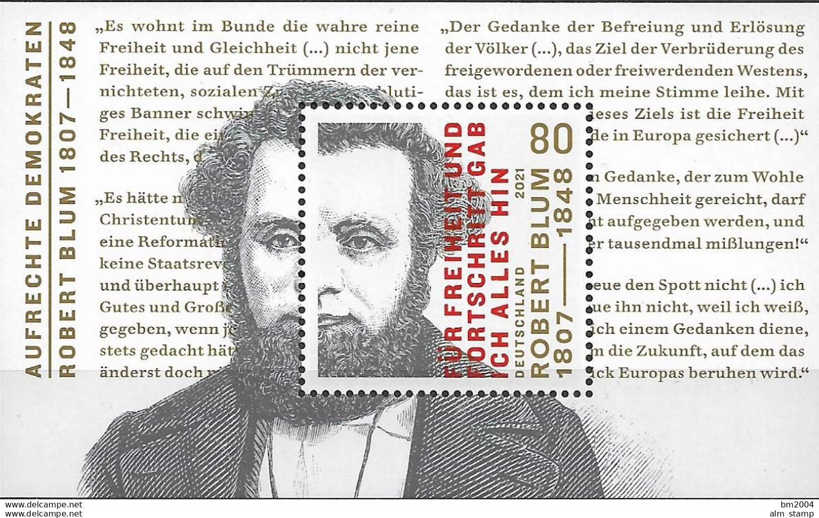 2021   Deutschland Germany Mi. Bl. 89 **MNH  Aufrechte Demokraten – Robert Blum. - 2021-…