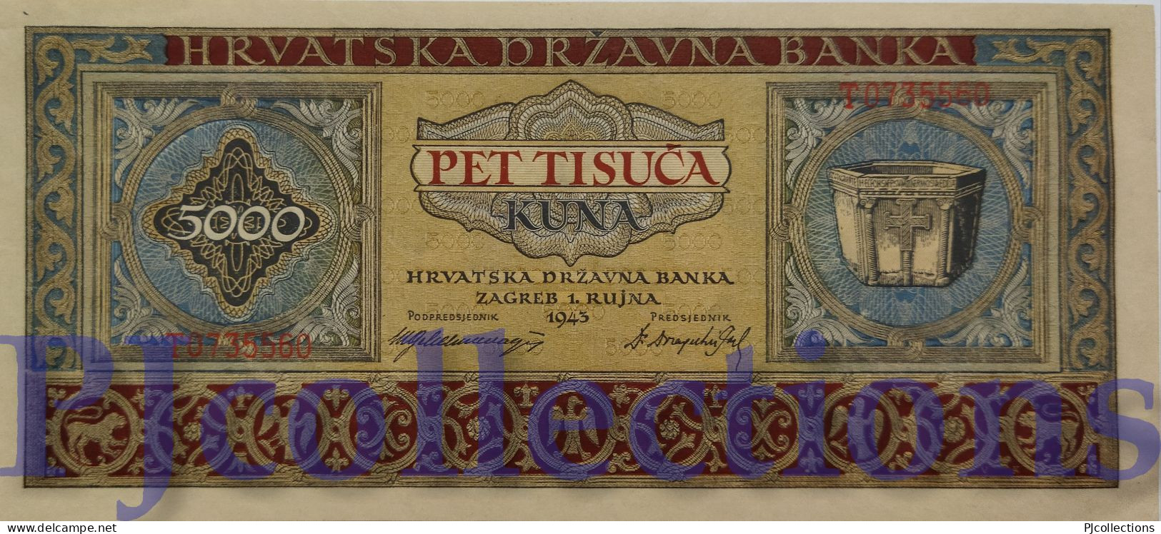 CROATIA 5000 KUNA 1943 PICK 13a UNC - Croatia