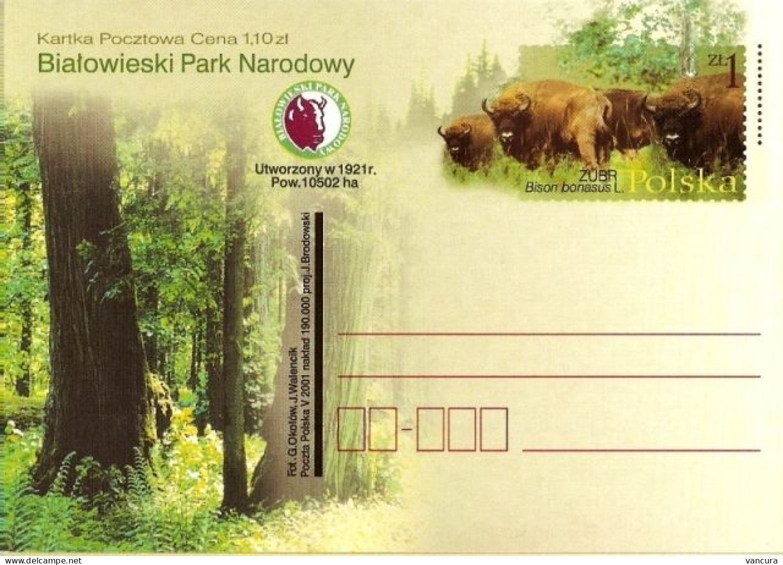 Cp 1260 Poland Bialowieski Park Narodowy Bison Bonasus L. 2001 - Mucche
