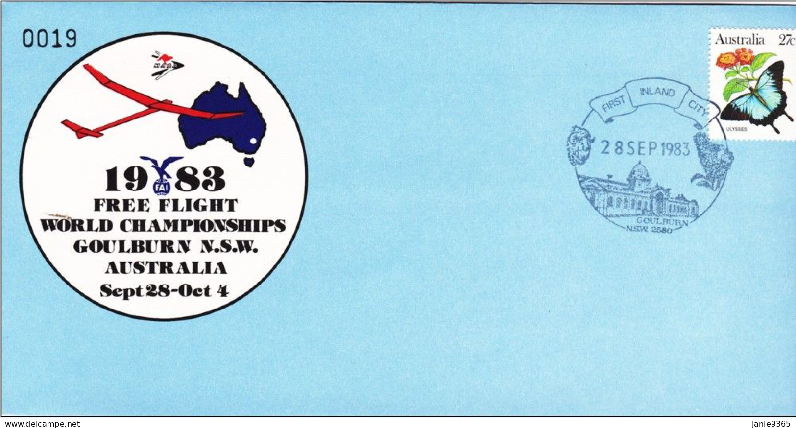 Australia PM 1071 1983 Free Flight World Championship ,Goulburn, Souvenir Cover - Covers & Documents