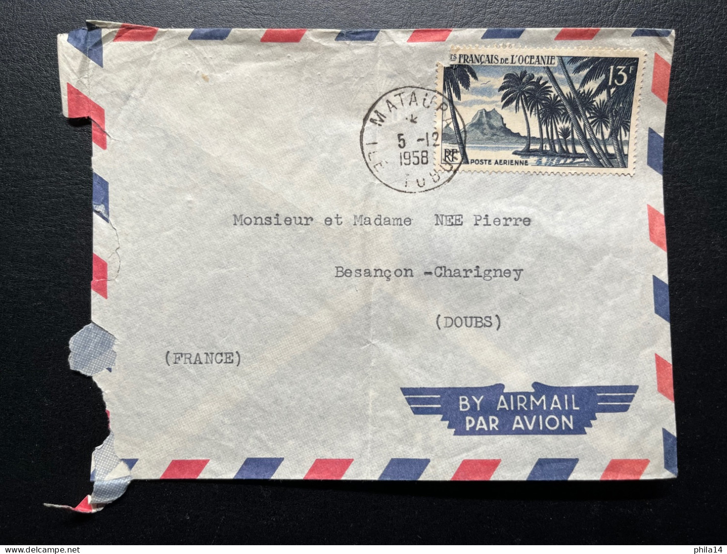 ENVELOPPE POLYNESIE FRANCAISE / MATAUPA ILE TUBUAI ILES AUSTRALES 1958 POUR BESANCON FRANCE - Cartas & Documentos
