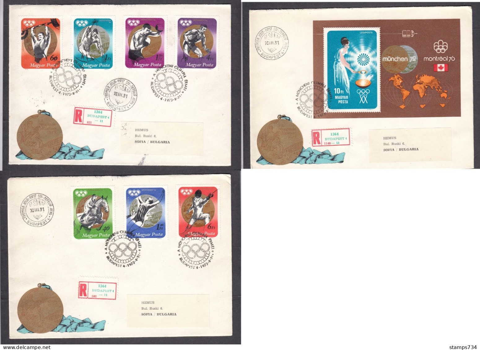 Hungary 1973 - Medalist At The Summer Olympics, Munich, Mi-nr. 2847/53+Block 96A, 3 FDC - FDC