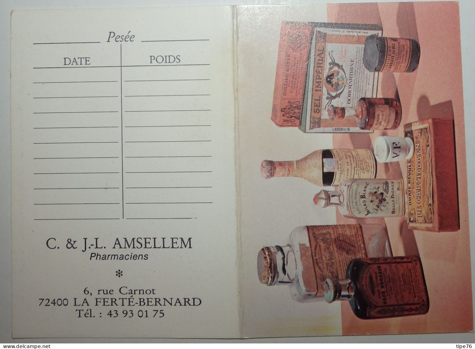 Petit Calendrier Poche 1990 Bouteille Flacon  Pharmacie La Ferté Bernard Sarthe - Petit Format : 1981-90