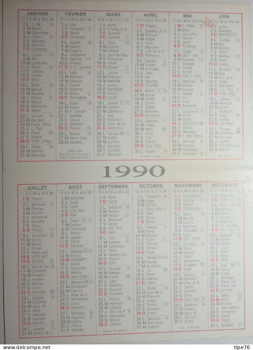 Petit Calendrier Poche 1990 Bouteille Flacon  Pharmacie La Ferté Bernard Sarthe - Petit Format : 1981-90