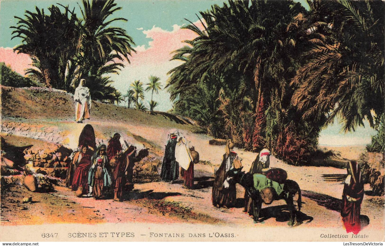 ALGÉRIE - Scènes & Types - Fontaine Dans L'Oasis - Carte Postale Ancienne - Scènes & Types