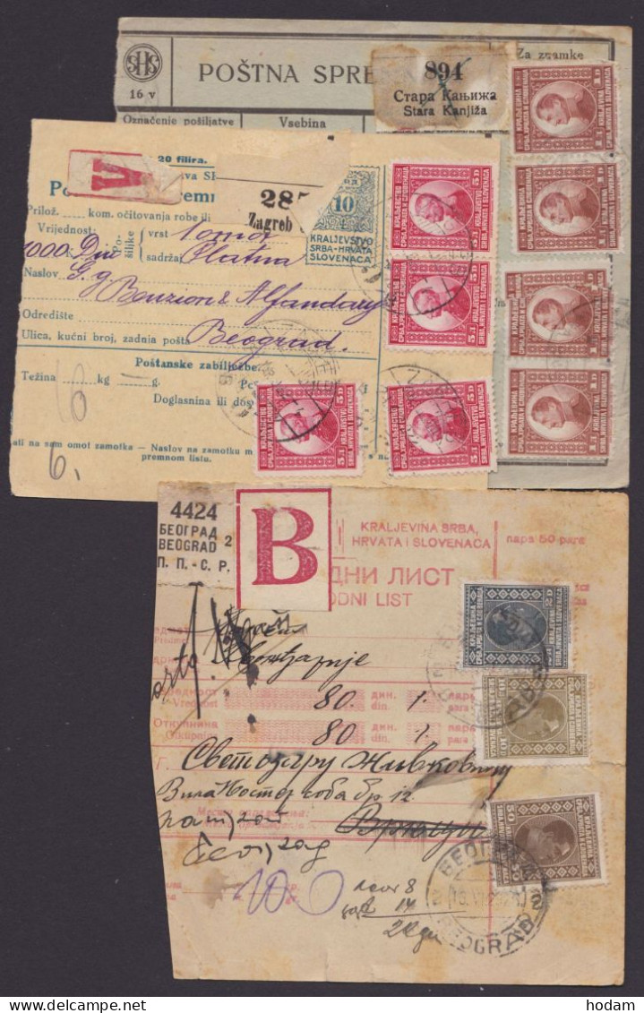 3 Paketkarten Um 1925, Div. Frankaturen, 1x Auch Portomarken - Briefe U. Dokumente