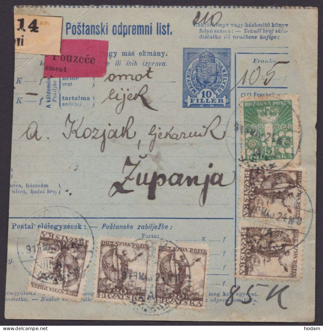 MiNr, 90, 92, MiF Mit 6 Werten Auf Ung. Paketkarte, 1919, Ankunft - Lettres & Documents