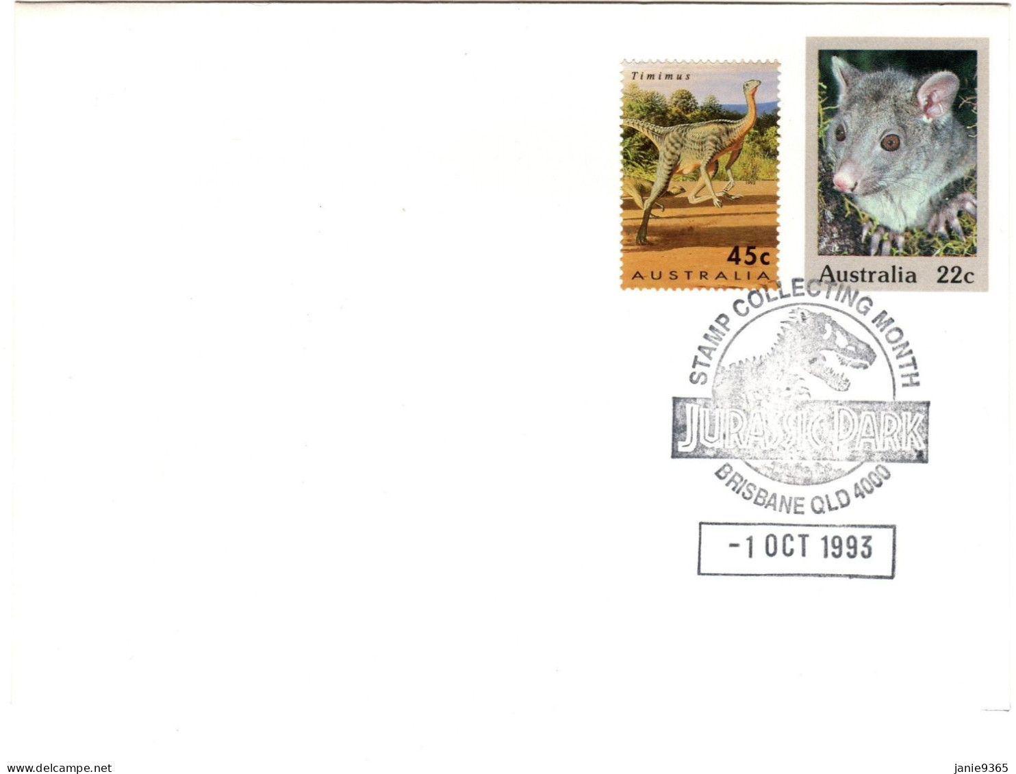 Australia PM 1865 1993 Stamp Collecting Month,Jurassic Park ,Brisbane, Pictorial Postmark - Cartas & Documentos