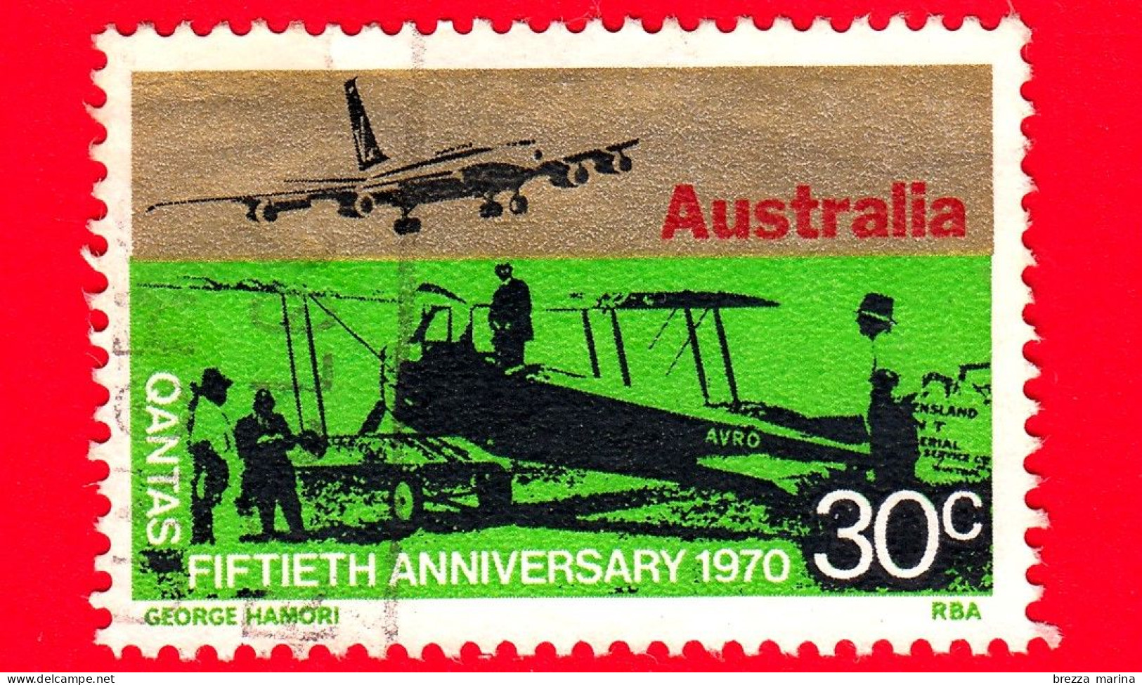 AUSTRALIA - Usato - 1970 - Linee Aeree - 50 Anni Di Qantas Aircraft - 30 C - Used Stamps