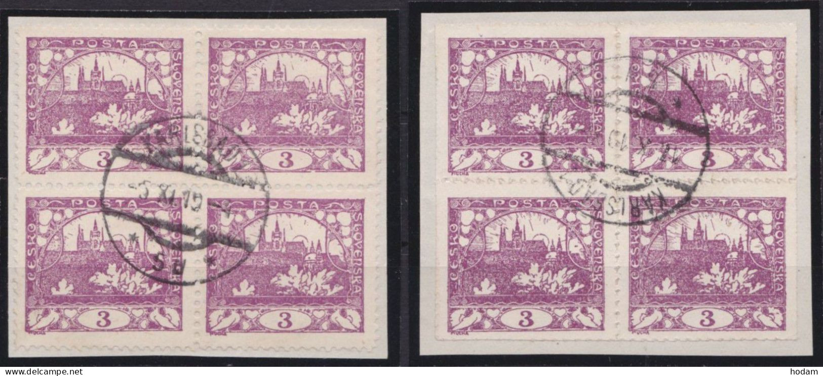 MiNr 1 "Hradschin", 2x 4er-Block, Versch. Zähnungen - Used Stamps