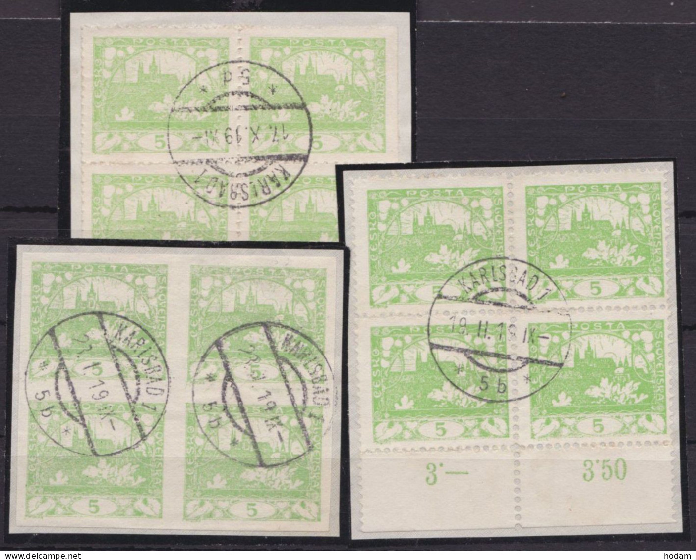 MiNr 2, 3x 4er-Block, Je Zentr. "Karlsbad", Geschnitten, Gezähnt Und Durchstochen - Used Stamps