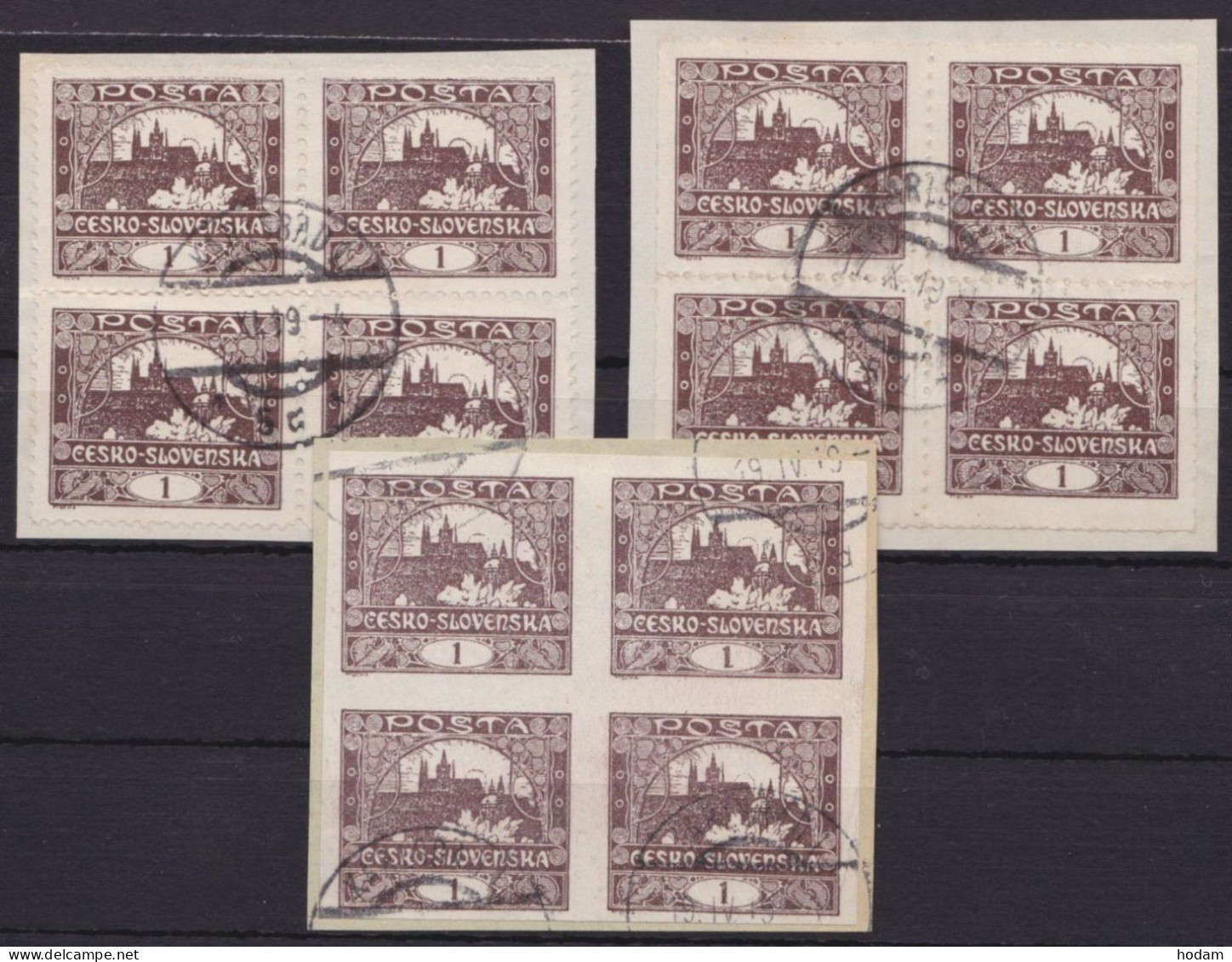 MiNr 18, "Hradschin", 3x 4er-Block, Geschnitten Und 2 Verschiedene Zähnungen - Used Stamps