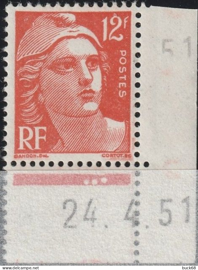 FRANCE  885 ** MNH Type Marianne De Gandon Coin Daté Du 24.4.51 Avril 1951 Variété - 1950-1959