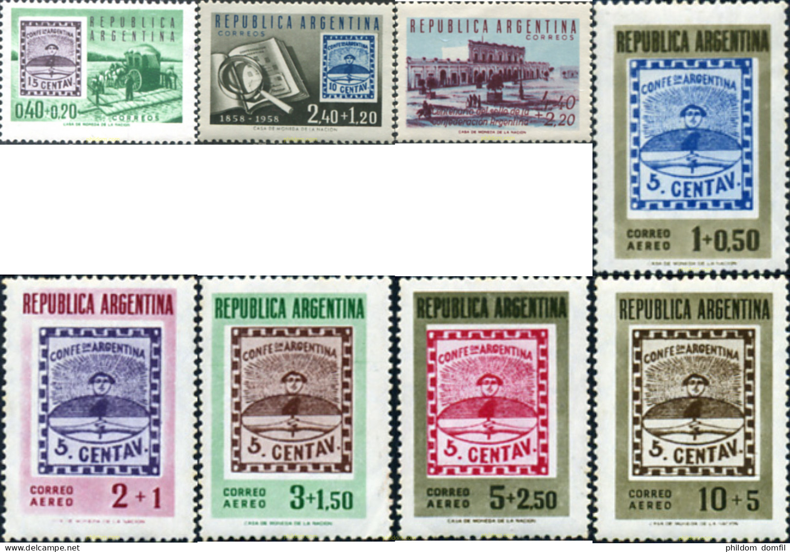 253981 MNH ARGENTINA 1958 CENTENARIO DEL SELLO ARGENTINO Y EXPOSICION FILATELICA INTERAMERICANA - Nuevos