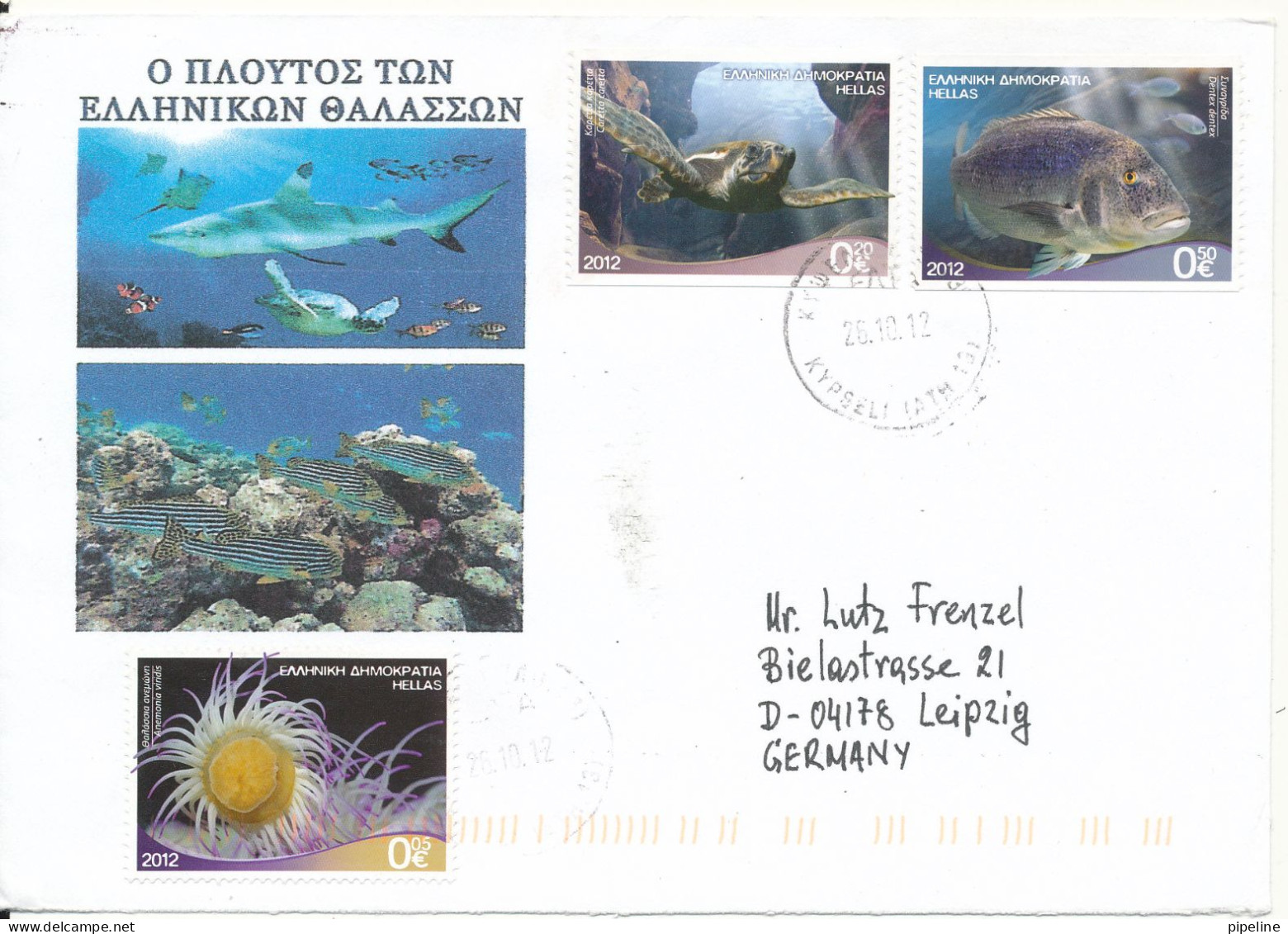 Greece Cover Sent To Germany 26-10-2012 FISH - Lettres & Documents