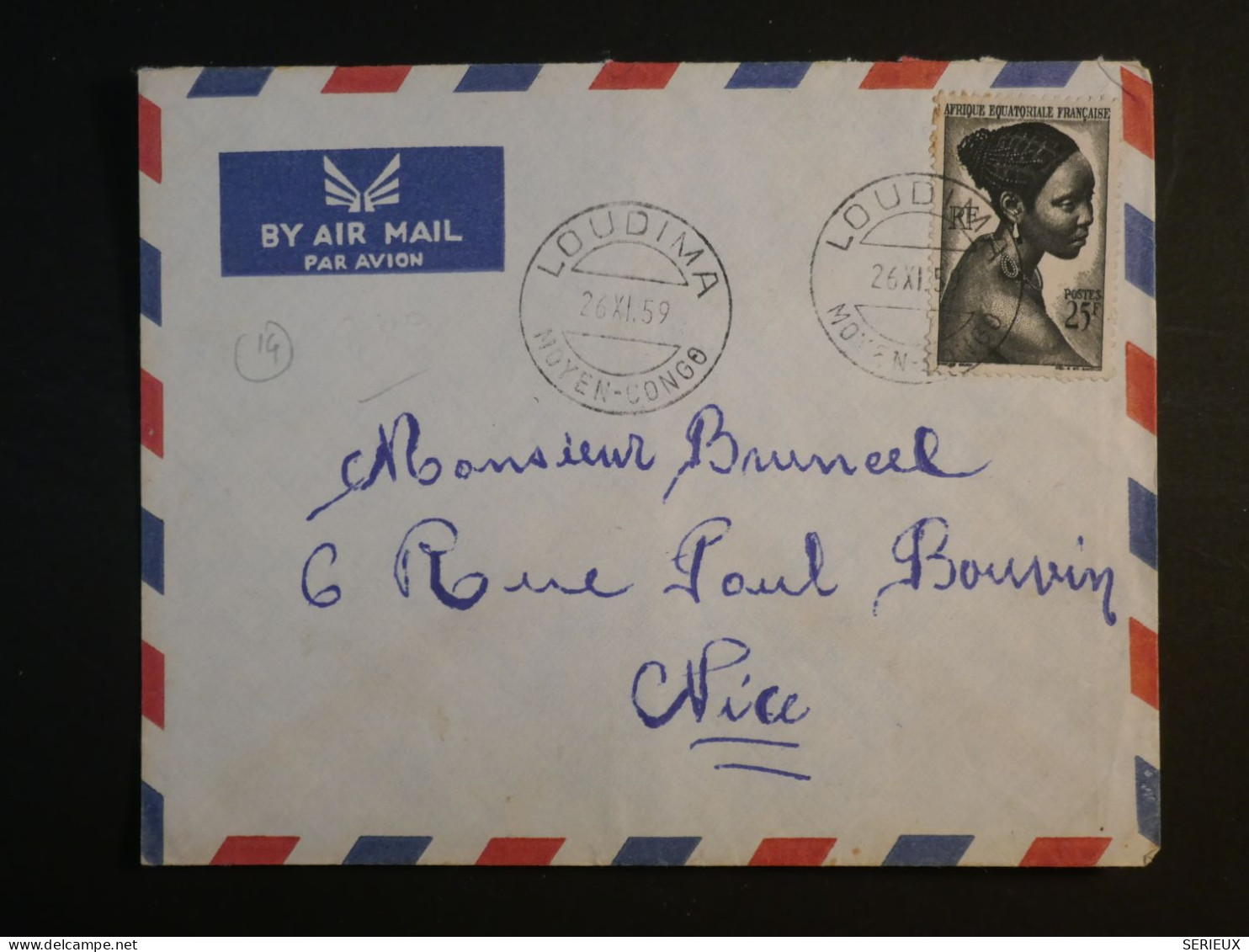 DG15 AEF  BELLE  LETTRE  1959 PETIT BUREAU LOUDIMA  A  NICE   +AFF.  INTERESSANT+++ - Covers & Documents