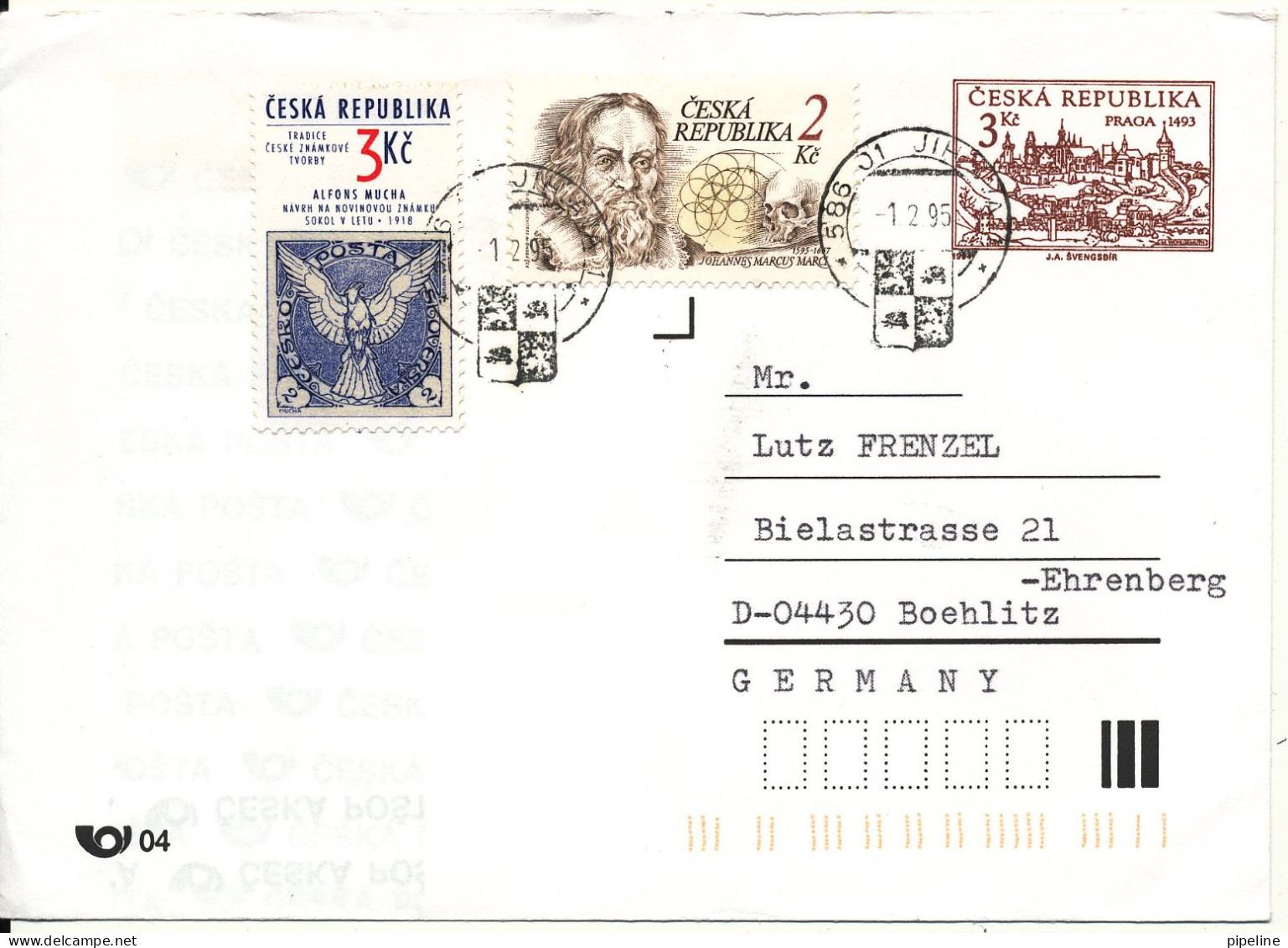 Czech Republic Uprated Postal Stationery Cover Sent To Germany 1-2-1995 - Buste