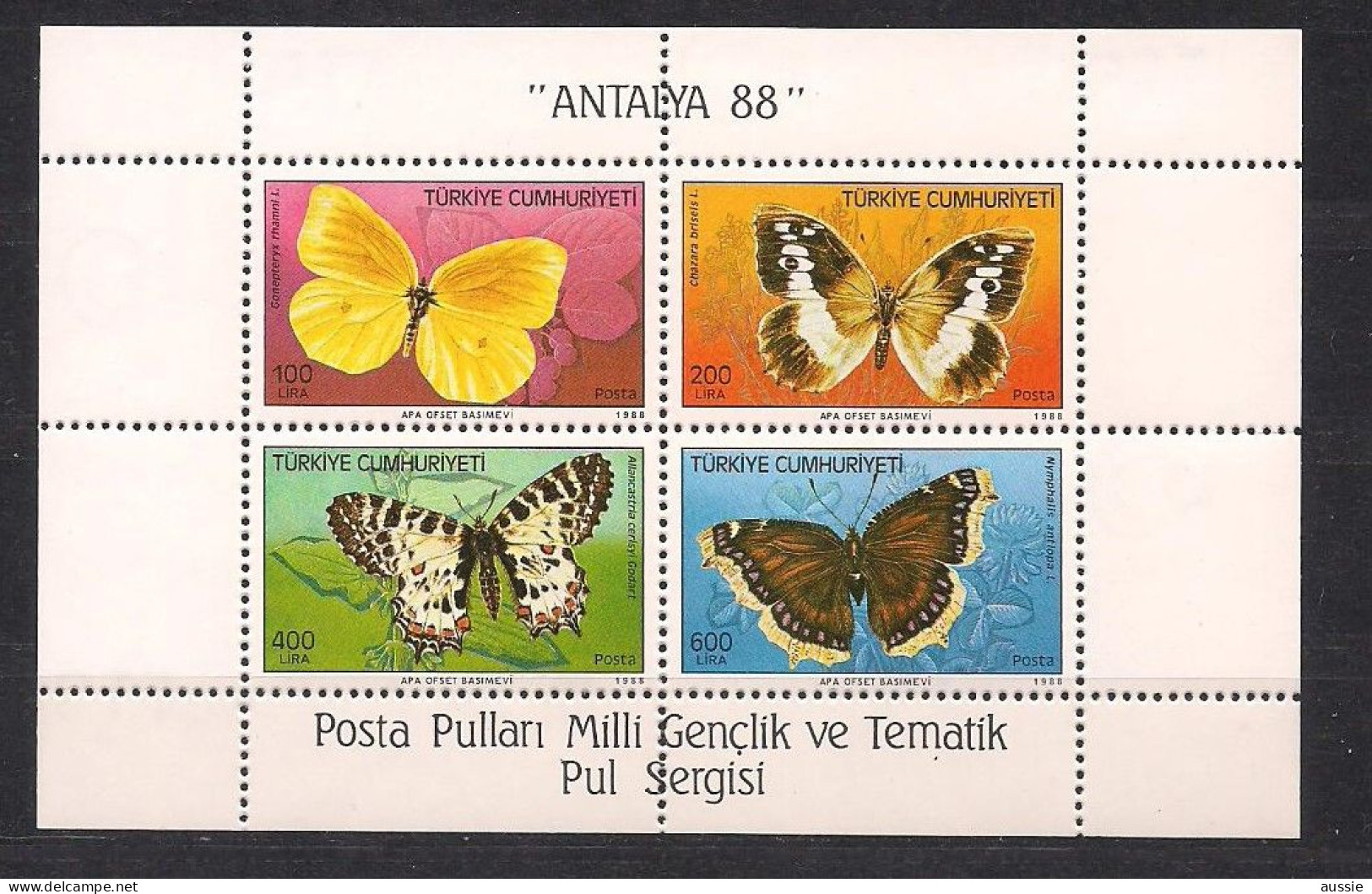 Turquie Turkije 1988 Yvertn° Bloc 28 *** MNH Cote 32,50 € Faune Papillons Vlinders - Blocks & Kleinbögen