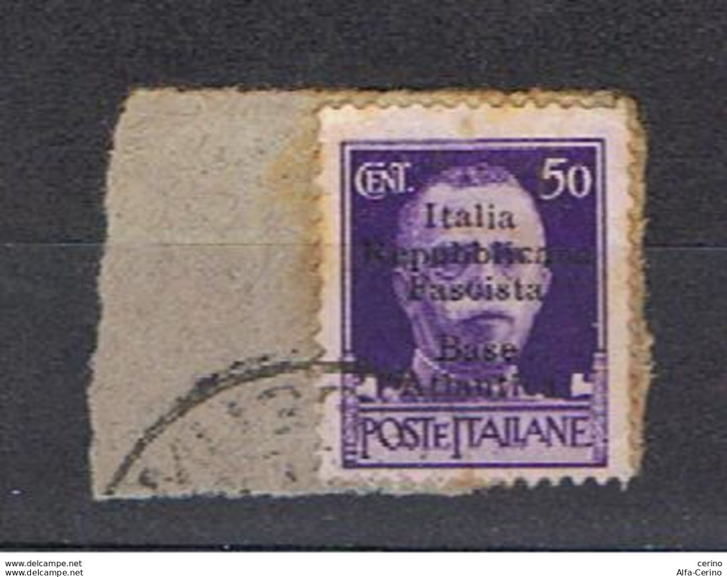 R.S.I. - BASE  ATLANTICA:  1943  SOPRASTAMPATO  -  50 C. VIOLETTO  SU  FRAMMENTO  -  C.E.I. 11 - Lokale/autonome Uitgaven