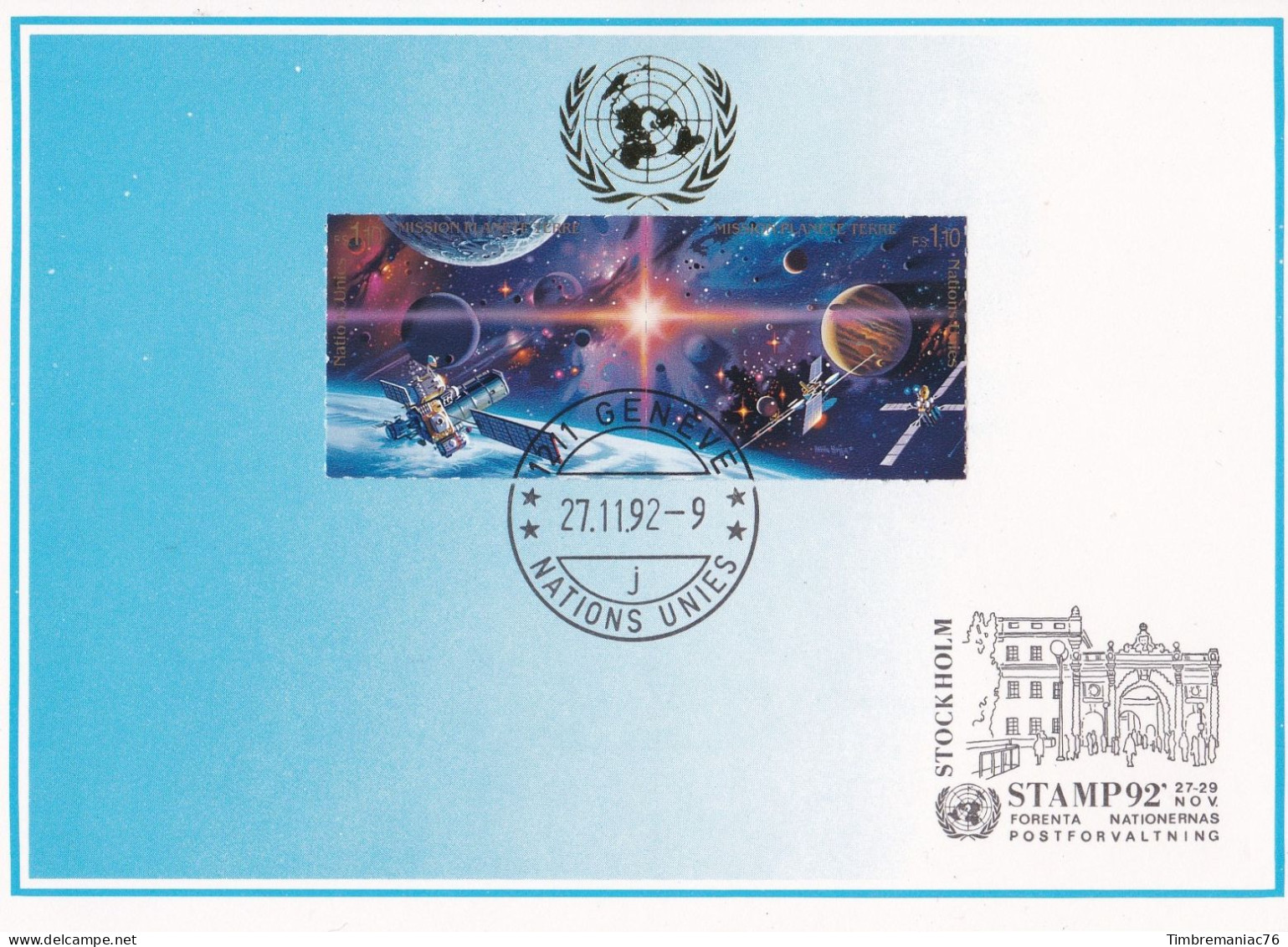 Nations Unies Genève. Carte Postale 1992 YT 231-232 Oblitérés 1er Jour - Maximumkarten