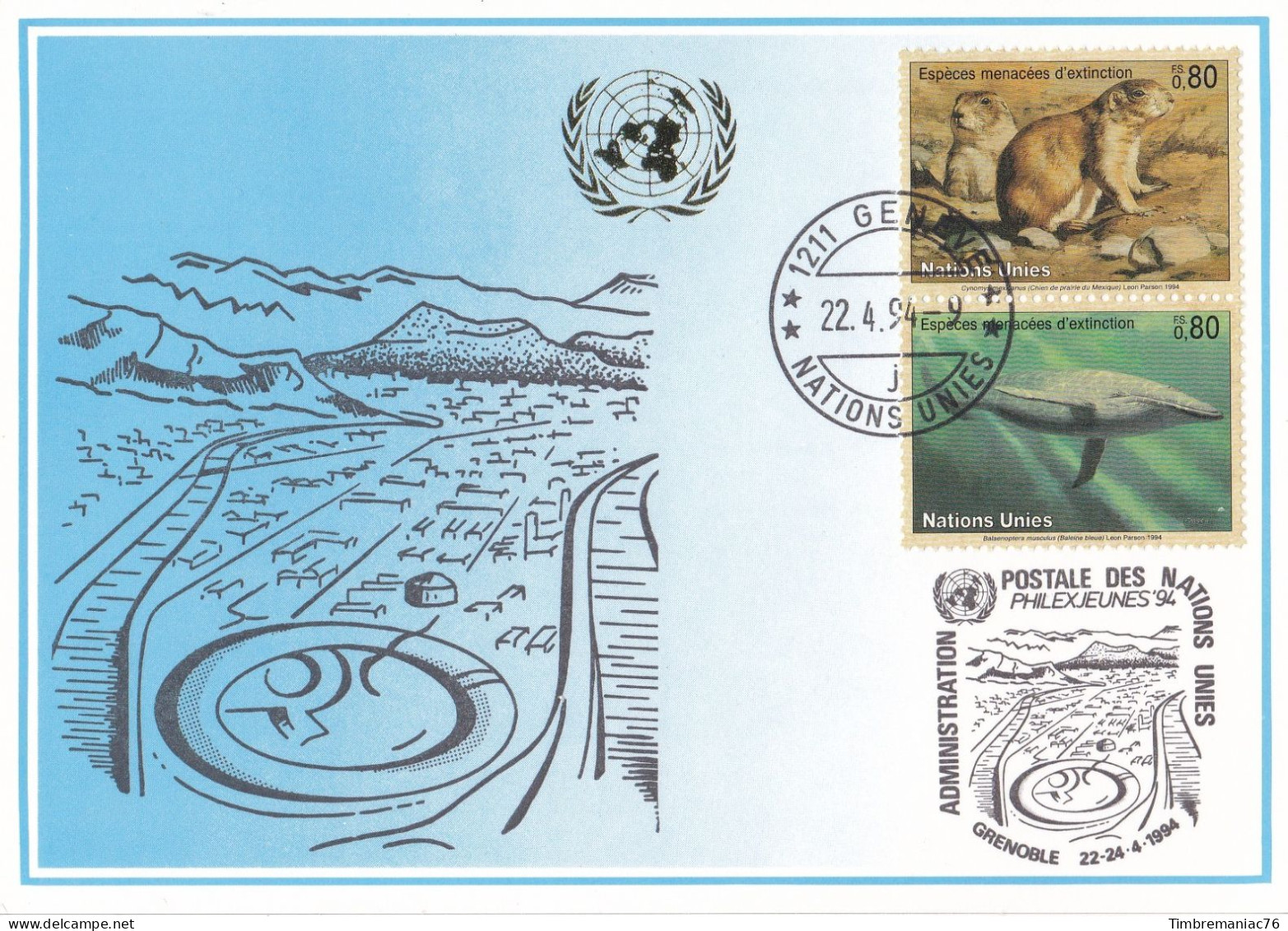 Nations Unies Genève. Carte Postale 1994 YT 265 267 Oblitérés 1er Jour - Cartes-maximum