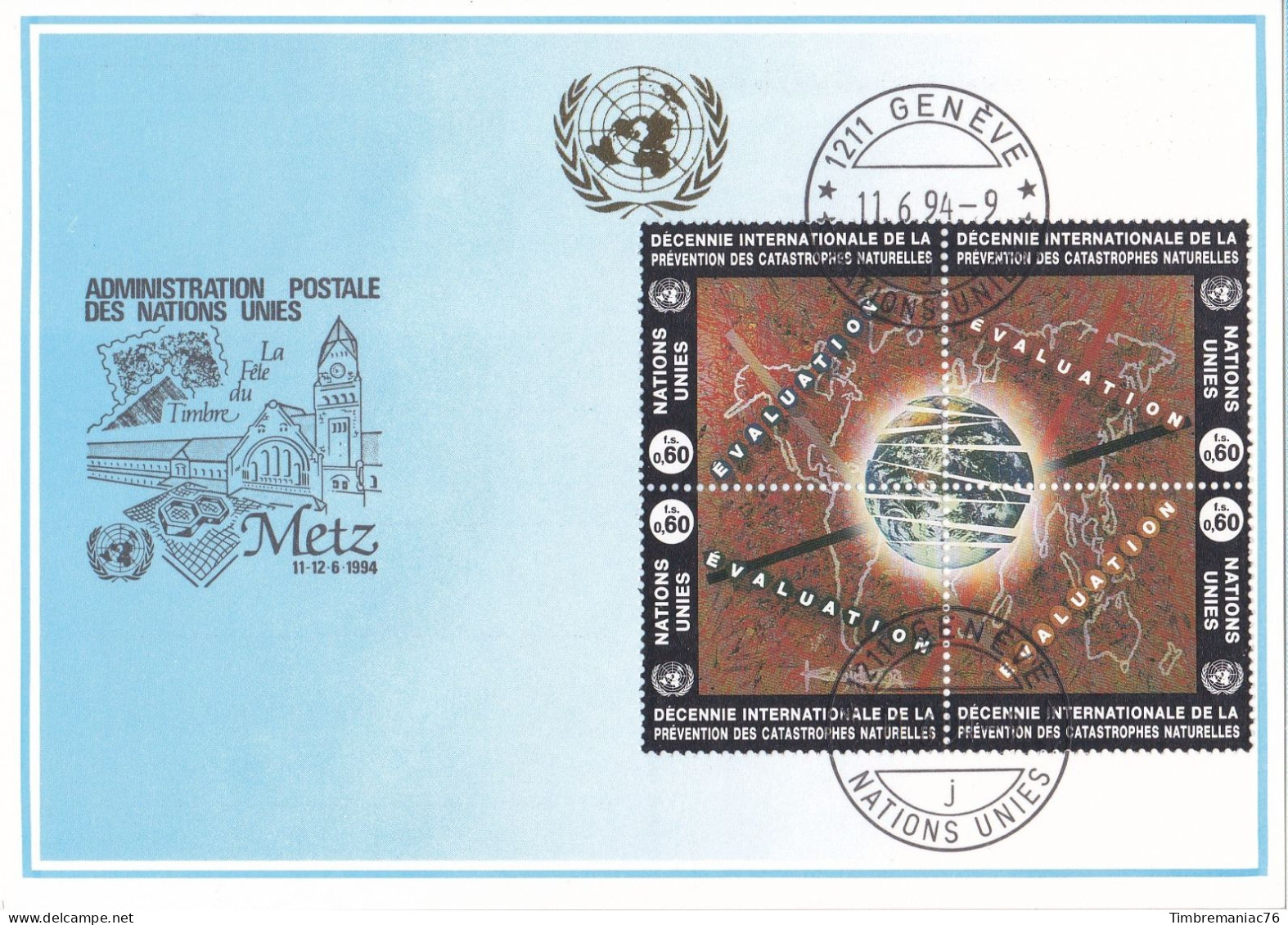 Nations Unies Genève. Carte Postale 1994 YT 270-271-272-273 Oblitérés 1er Jour - Cartes-maximum