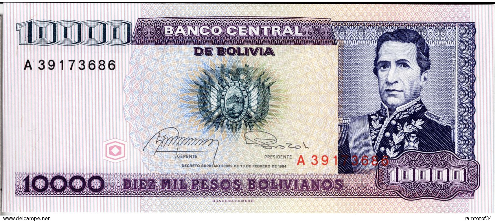 BOLIVIE - 10 000 Pesos Bolivianos 1984 UNC - Bolivie