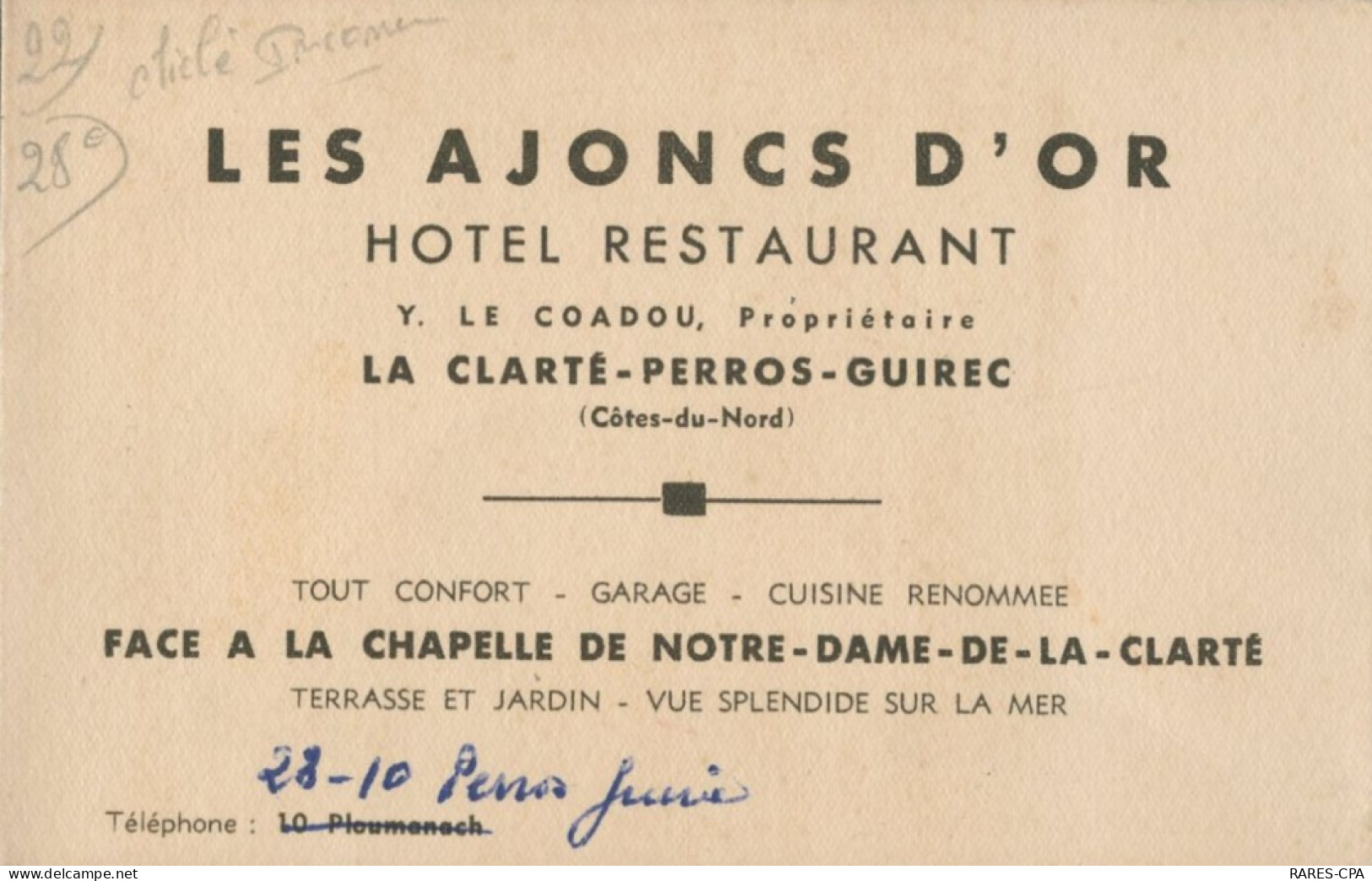 22 LA CLARTE PERROS GUIREC - Les Ajoncs D'Or , Hotel Restaurant Y. LE COADOU , Propriétaire - Perros-Guirec