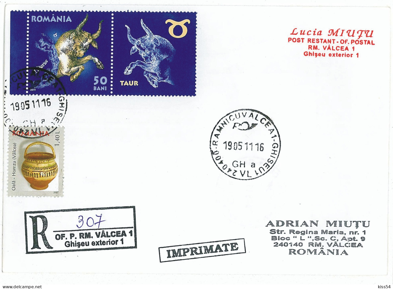 NCP 30 - 307-a Astrology, ZODIAC, Taurus, Romania - Registered, Stamp With Vignette - 2011 - Astrologie