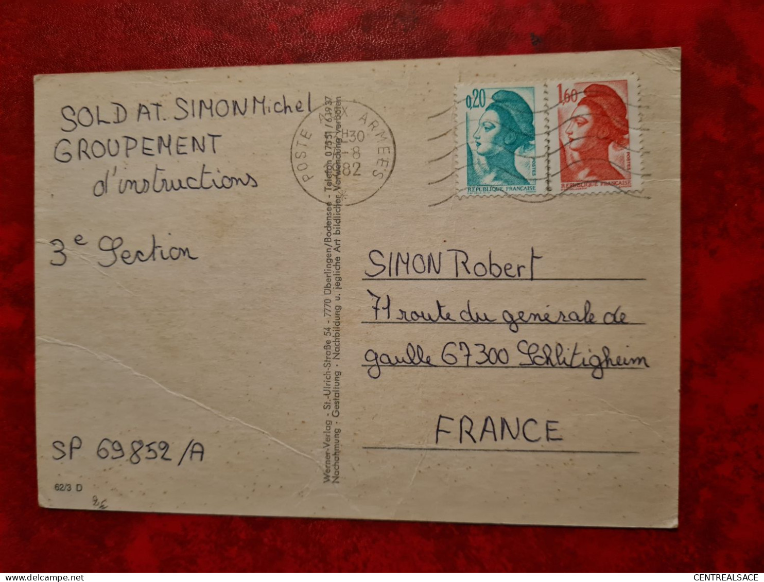 Lettre / Carte 1982 POSTE AUX ARMEE SP 69852 A SUR CARTE GRUSS FRIEDRICHSHAFEN - Andere & Zonder Classificatie