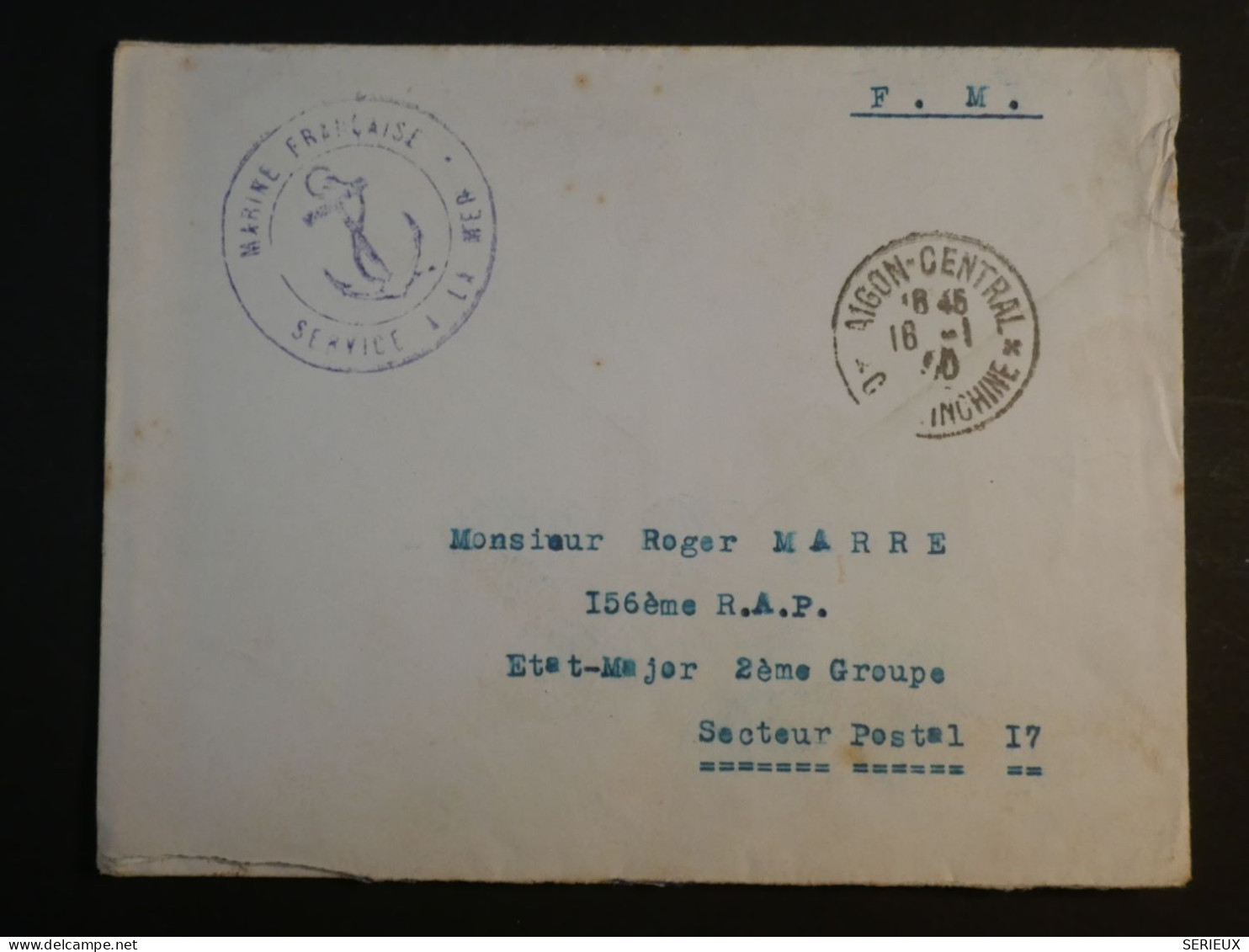 DG15  FRANCE INDOCHINE   BELLE  LETTRE  FM  SERV. MER  1910 SAIGON  +AFF.  INTERESSANT+++ - Lettres & Documents