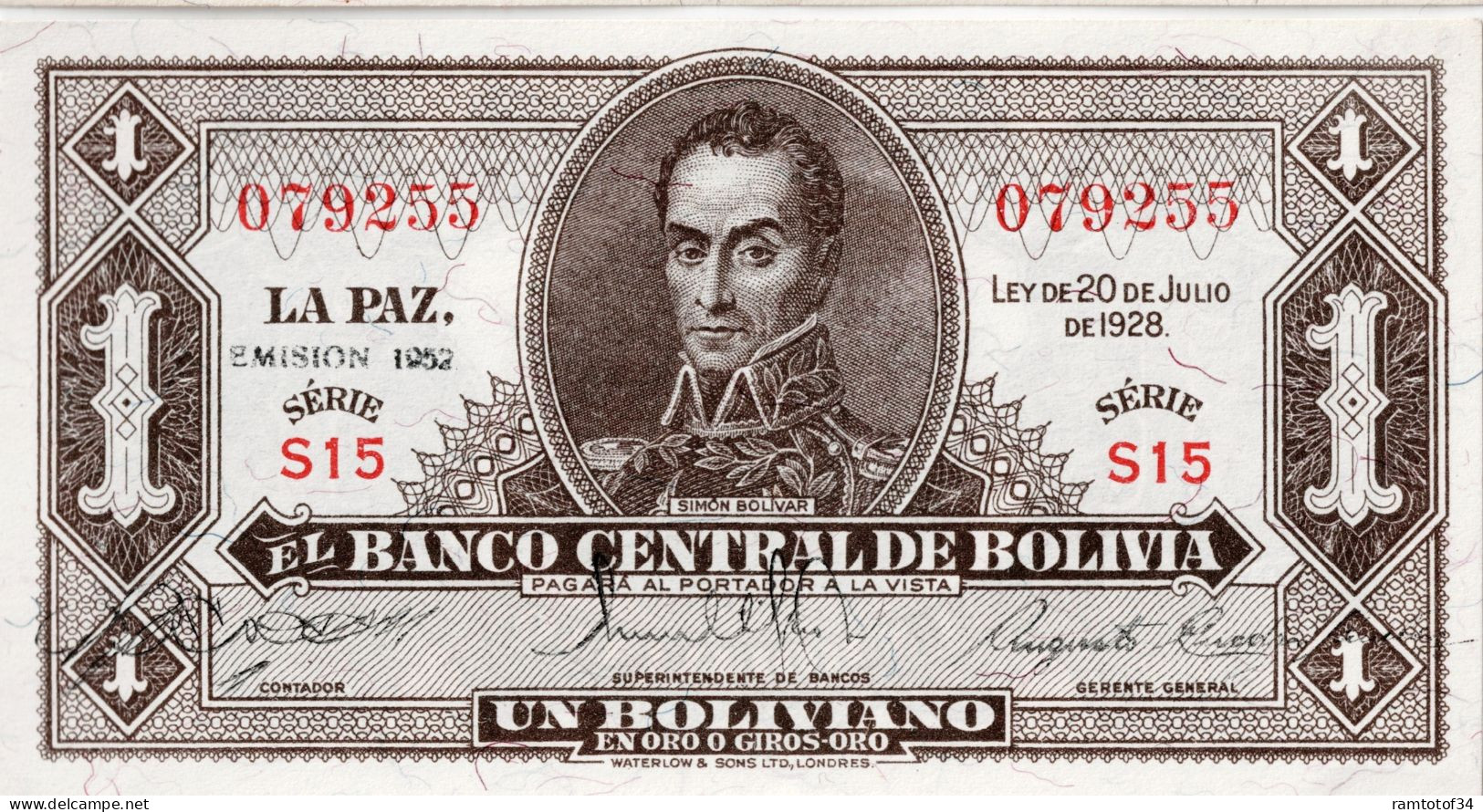 BOLIVIE - 1 Bolivianos 1928 UNC - Bolivia