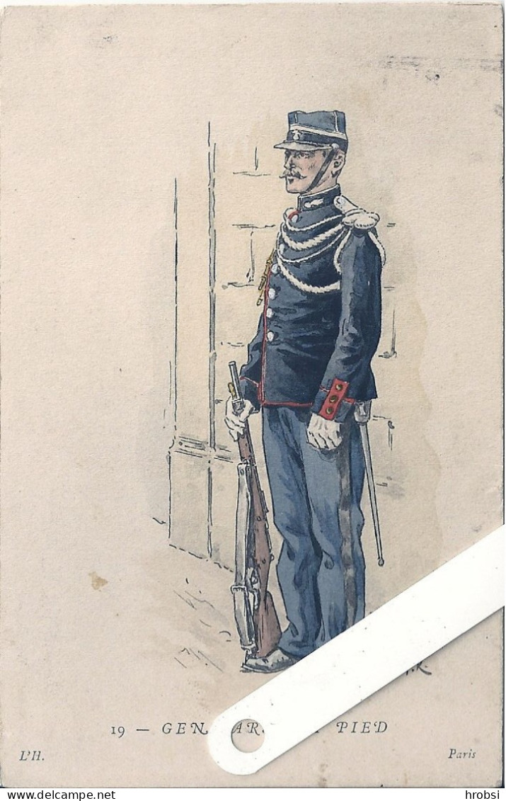 Illustrateur Kauffmann Paul, Militaria, Uniformes,  19 Gendarme à Pied, Edition L'H - Kauffmann, Paul