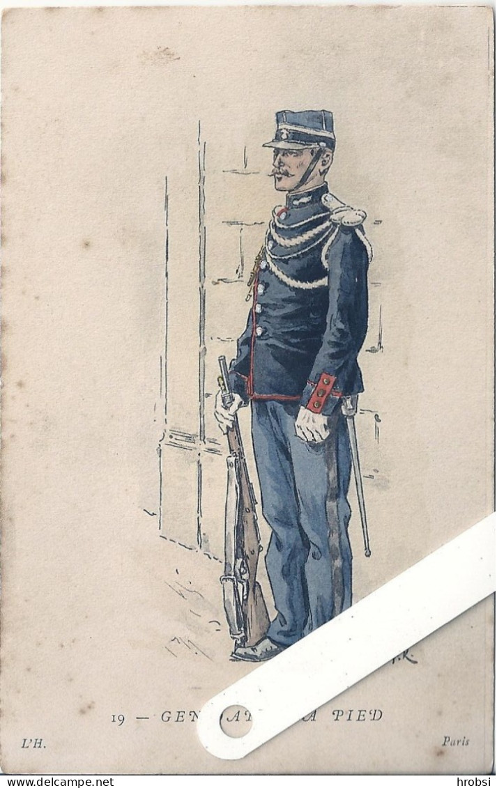 Illustrateur Kauffmann Paul, Militaria, Uniformes,  19 Gendarme à Pied, Edition L'H - Kauffmann, Paul