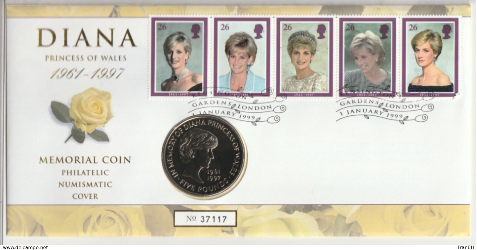 LETTRE PHILATELIQUE NUMISMATIQUE COMMEMORATIVE DIANA 5£ - 5 Pence & 5 New Pence