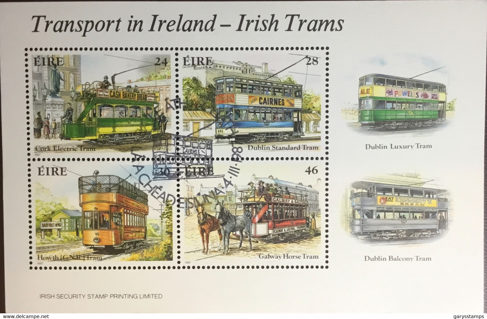 Ireland 1987 Trams Minisheet CTO - Blocks & Kleinbögen