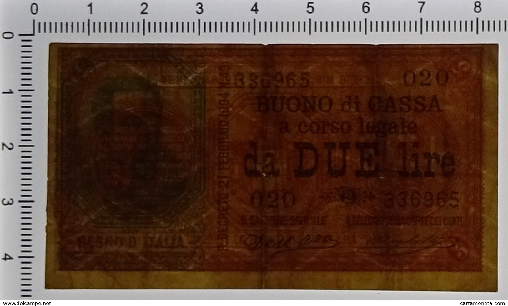 2 LIRE BUONO DI CASSA EFFIGE UMBERTO I 22/02/1894 BB - Regno D'Italia - Altri