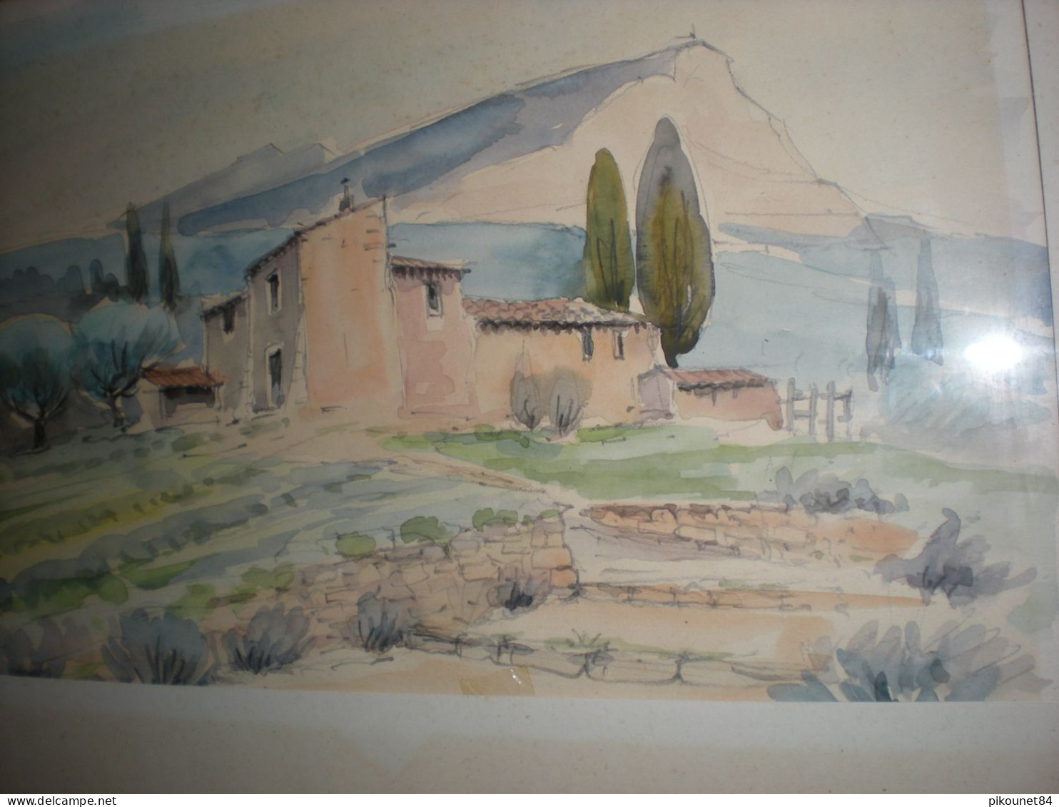 Ancienne Aquarelle Mas Colline Sainte Victoire 30X20 Hors Cadre - Aquarel