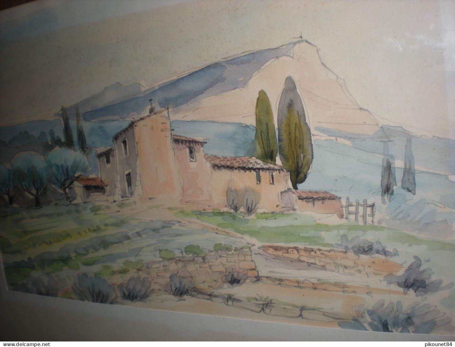 Ancienne Aquarelle Mas Colline Sainte Victoire 30X20 Hors Cadre - Aquarel