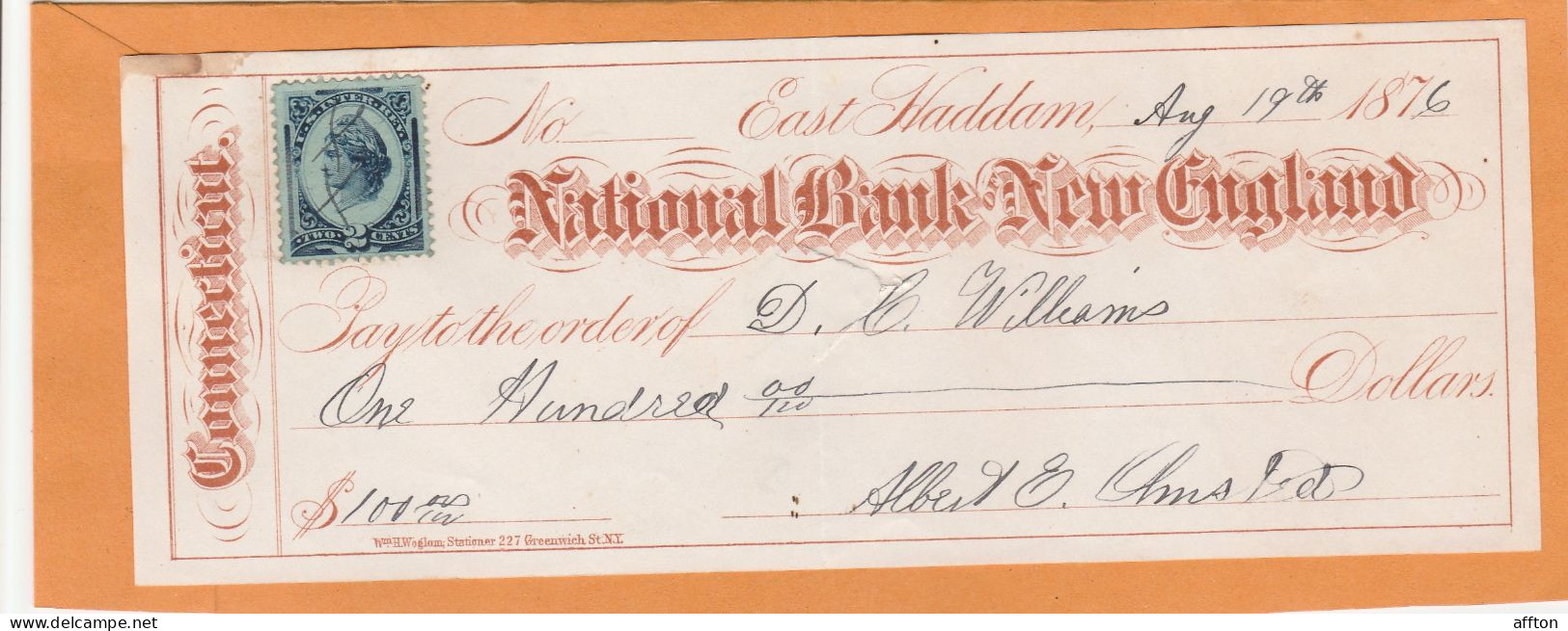 United States Old Check Cheques - Schecks  Und Reiseschecks