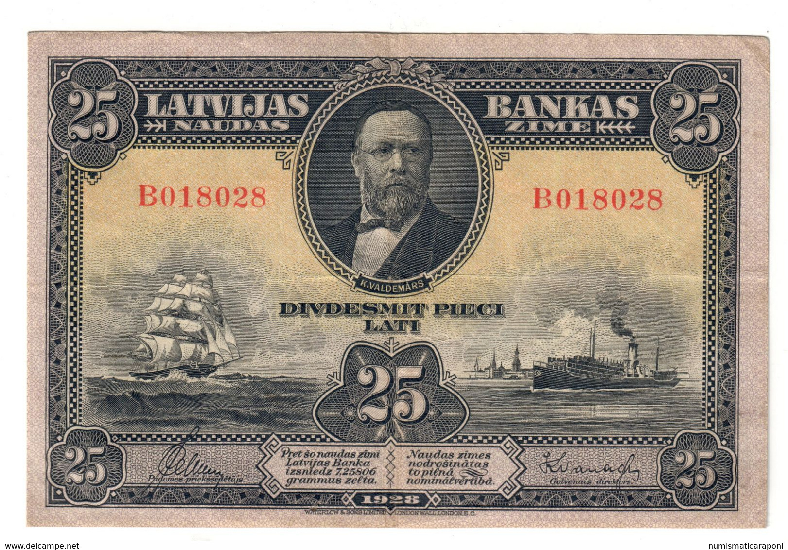 Lettonia LATVIA LETTLAND 25 LATU 1928 PICK#18 VF BB Forellino LOTTO 1734 - Letonia