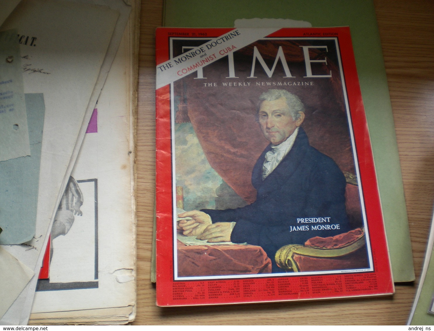 Time The Weekly Newsmagazine Atlantic Edition  1962 President James Monroe The Monroe Doctrine And Communist Cuba - Andere & Zonder Classificatie