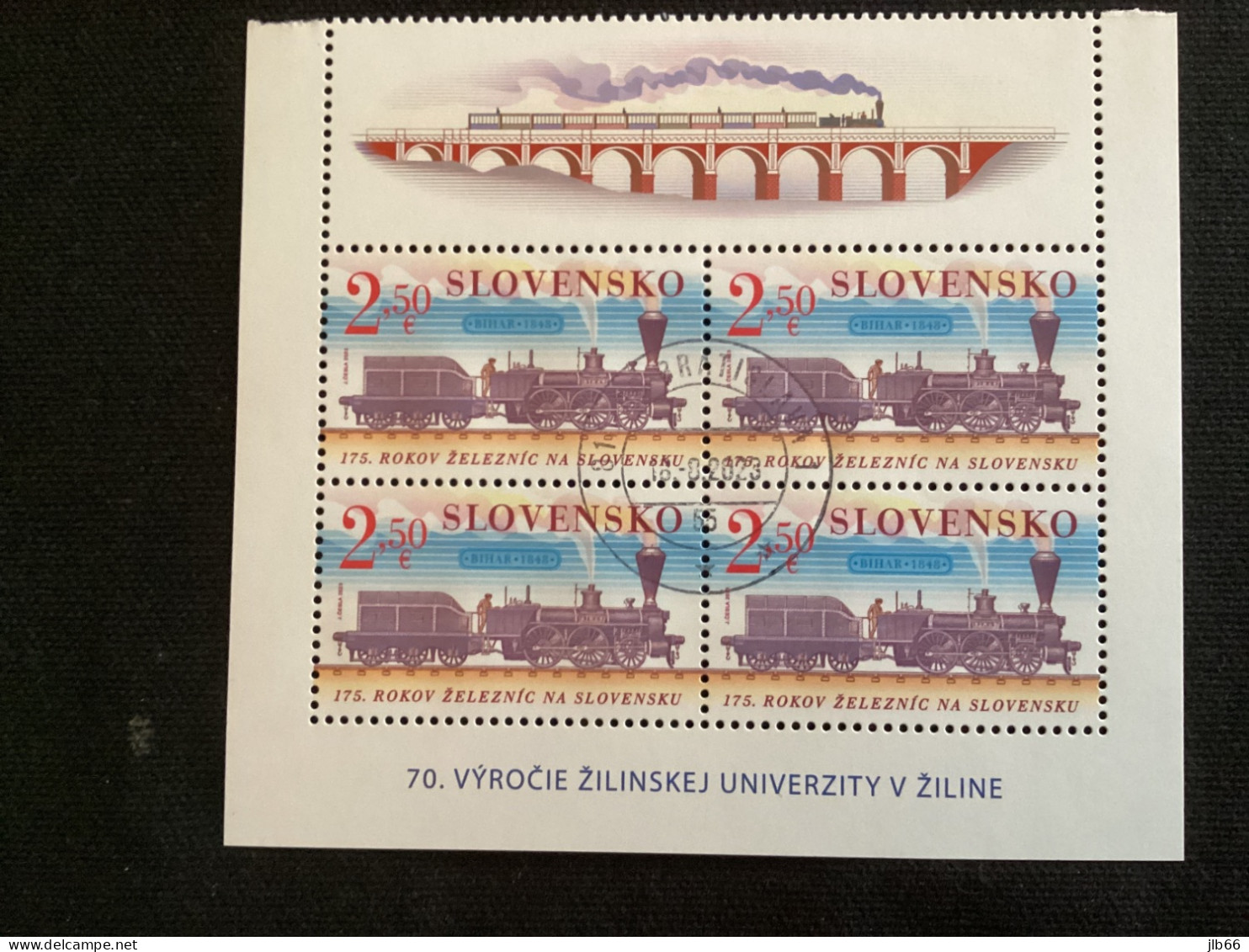 2023 Yvert 885 Bloc De 4 Oblitéré Train 175 Ans Du Transport Ferroviaire En SK Chemin De Fer - Used Stamps