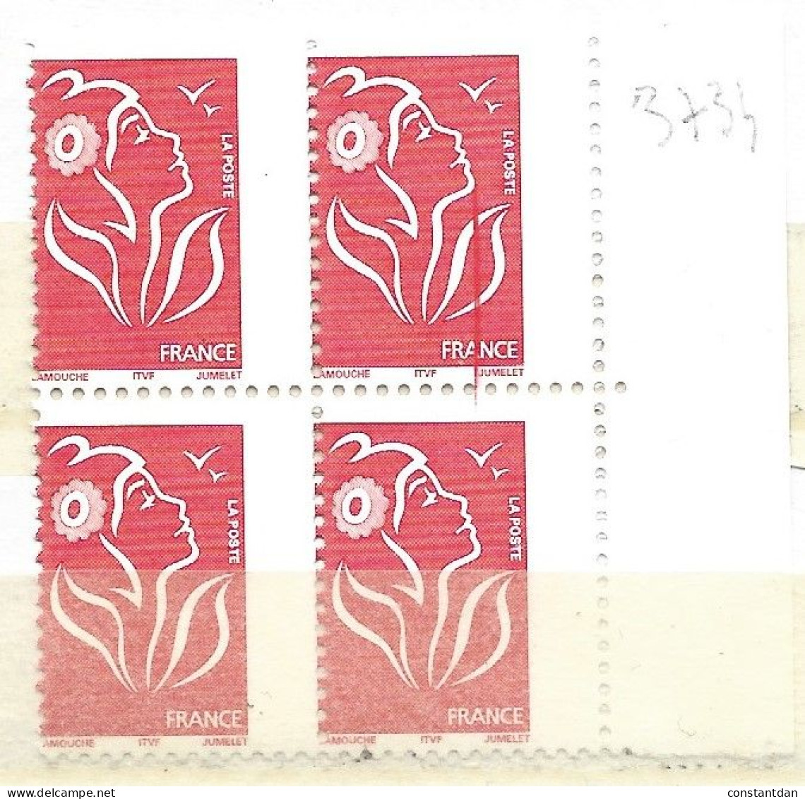 FRANCE N°3734 '(TVP ROUGE) TYPE MARIANNE DE LAMOUCHE PIQUAGE A CHEVAL NEUF SANS CHARNIERE BOC DE 460 - Unused Stamps